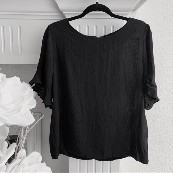 ESLEY BLACK TUNIC TOP BELL SLEEVE BACK ZIPPER CLOSURE - Picture 4 of 12